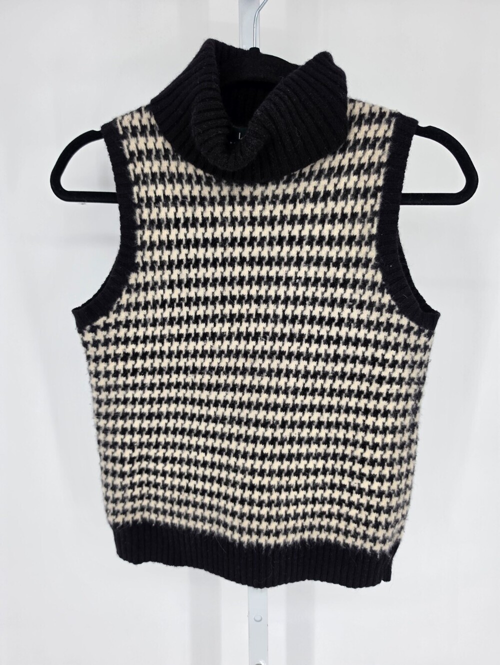 Lauren Ralph Lauren Womens Sz M Wool Angora Turtleneck Sleeveless Houndstooth